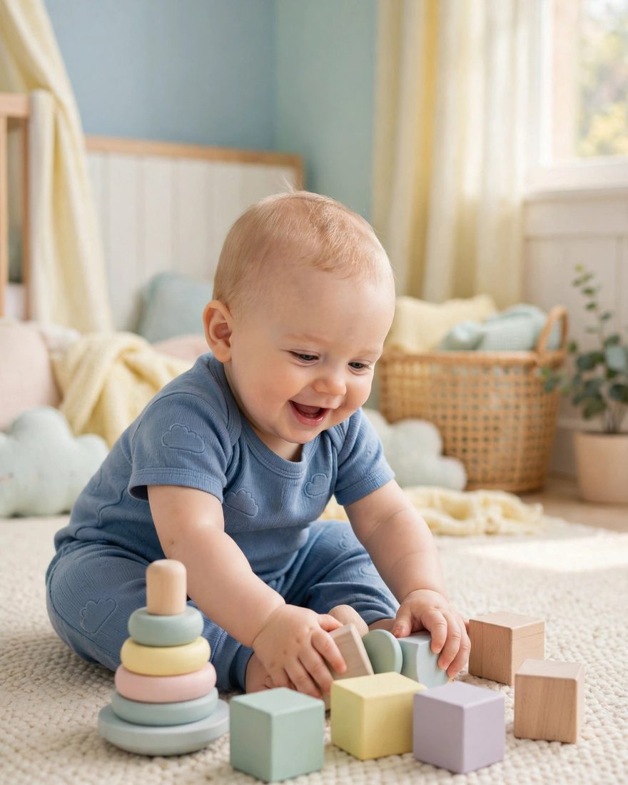 Smiling baby in soft natural light
